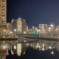 Providence river and skyline at night