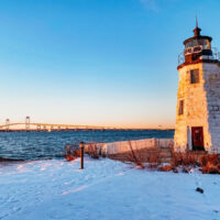 Goat island lighthouse and Pell bridge - Things to do in Newport Rhode Island in the winter
