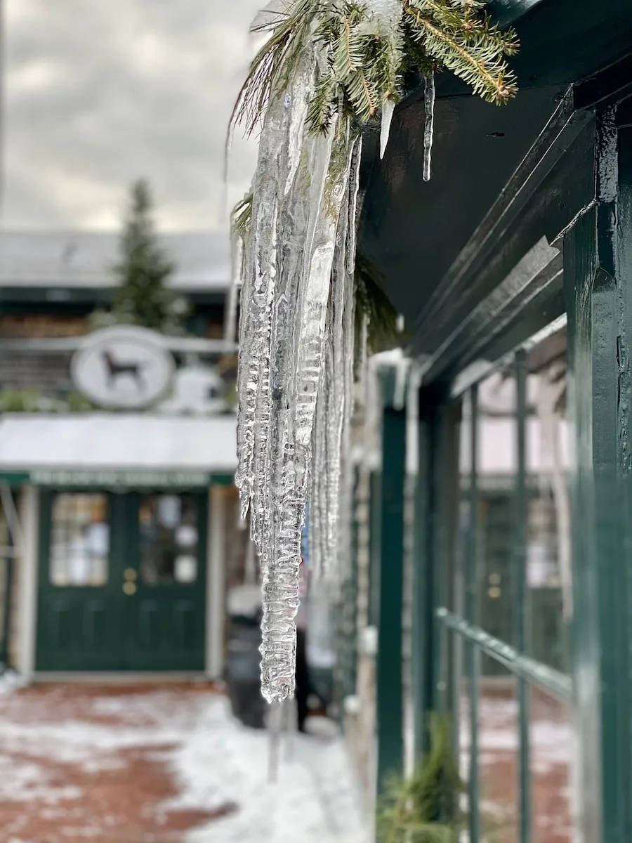 Icicles hanging from store in Newport