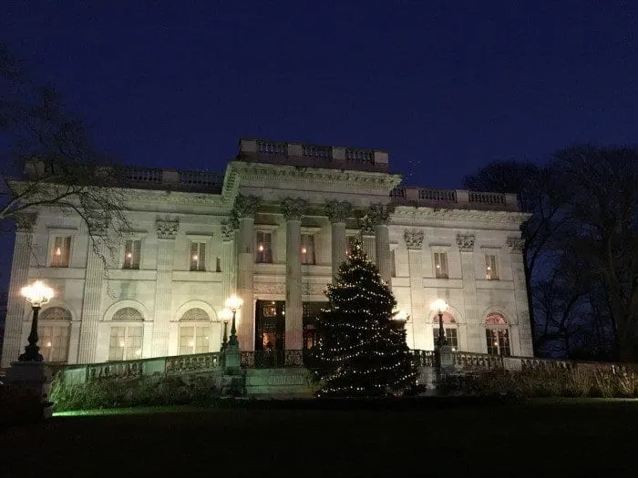 Marble House Newport front with Christmas tree