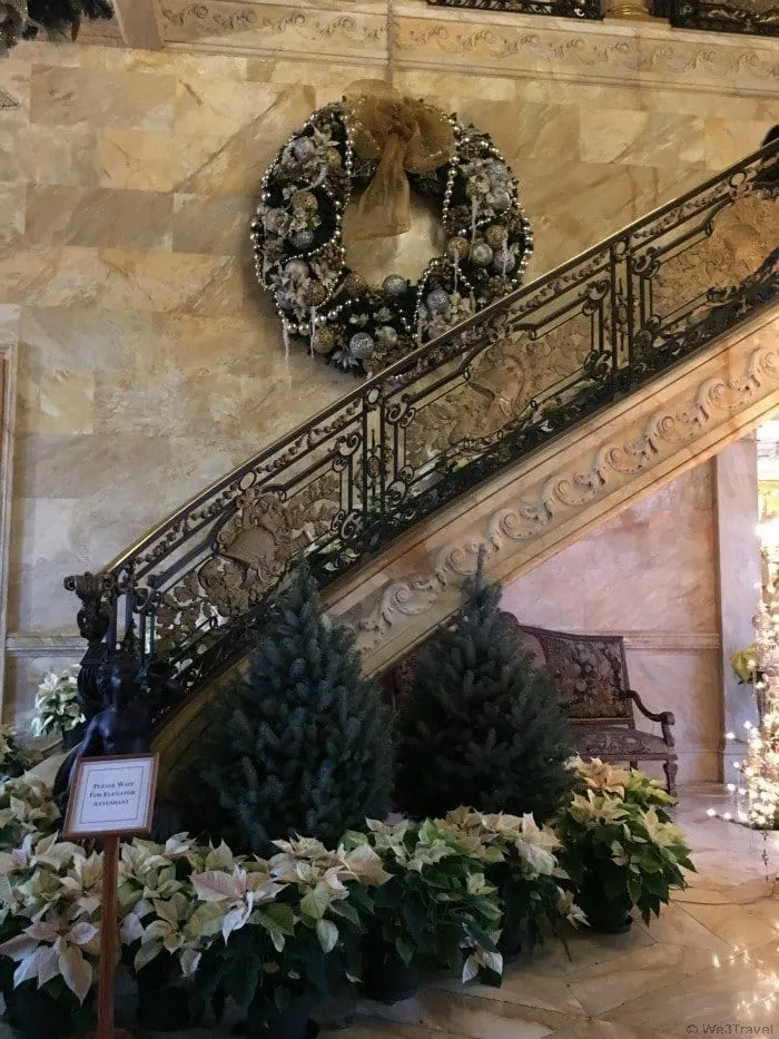 Staircase in the Marble House with christmas decorations